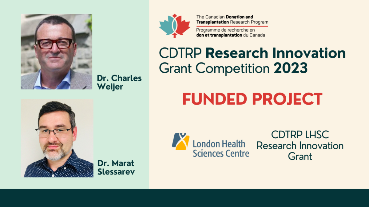 CDTRP LHSC Research Innovation Grant Dr Charles Weijer Dr Marat 