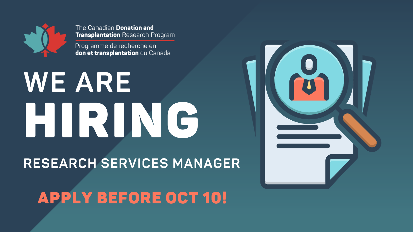 CLOSED – CDTRP is hiring! Looking for a Research Services Manager –  Canadian Donation and Transplantation Research Program