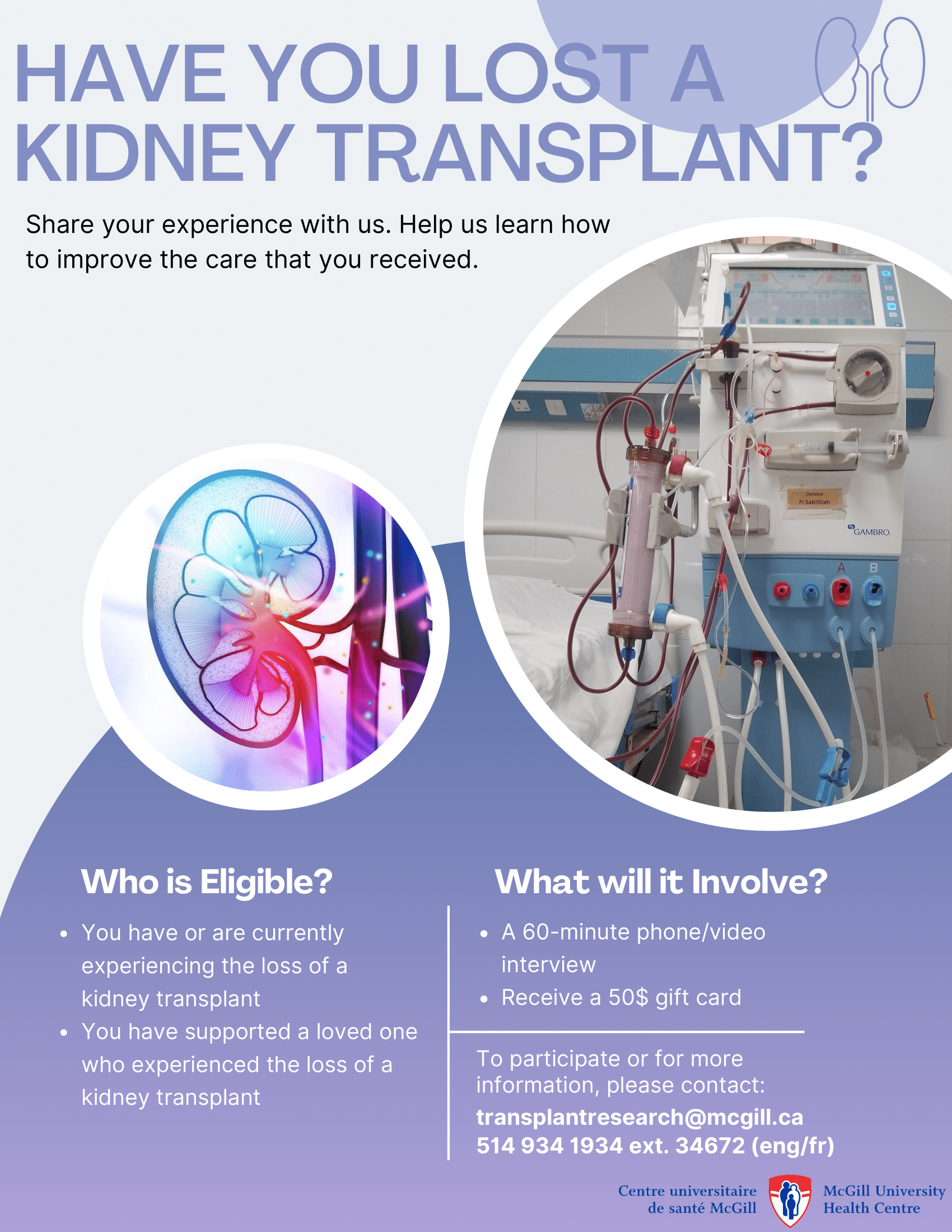 Study Recruitment: Optimizing Care for Kidney Transplant Recipients Who  Experience Graft Loss: A Forgotten Cohort – Canadian Donation and  Transplantation Research Program