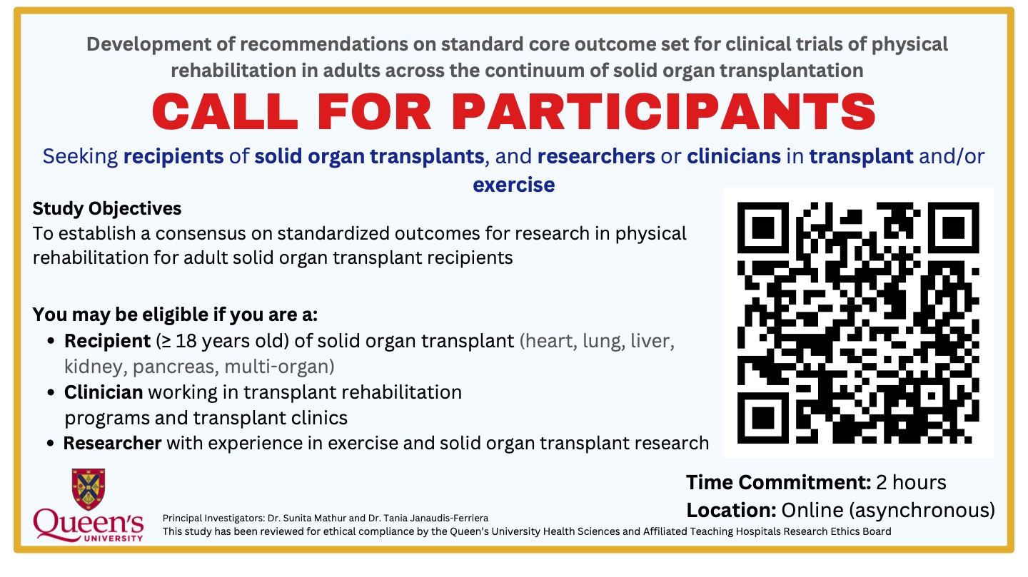 Study Recruitment: Delphi Survey Study to identify core outcome sets for  physical rehabilitation in solid organ transplantation – Canadian Donation  and Transplantation Research Program